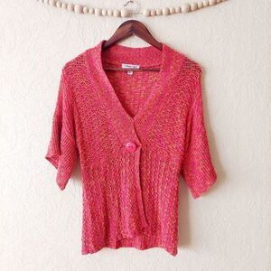 Coldwater Creek boho pink sweater multicolor loose knit short sleeve XS